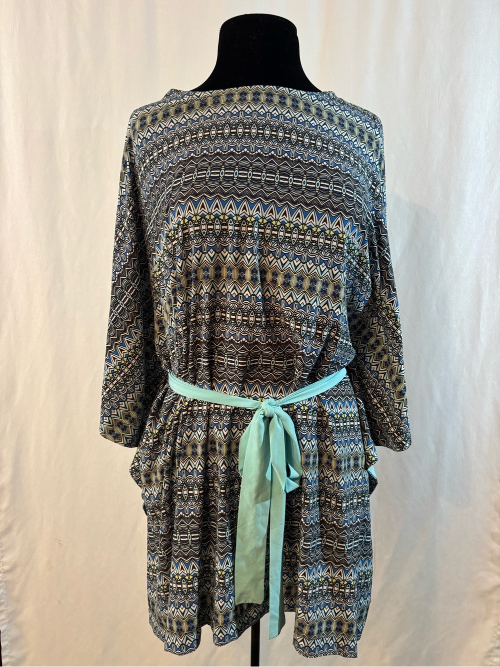 Coolibar UPF 50+ Beach Cover Up Kimono Swim Cover Blue Geometric Tie Medium